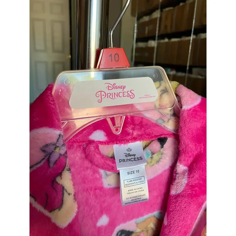 Disney Princess Girl's Fleece Pink Heart Character Bathrobe Size 10